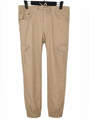 🆓 $0 WITH PURCHASE - IZOD Cargo Jogger Pants Tan Utility Drawstring Sz 32x30